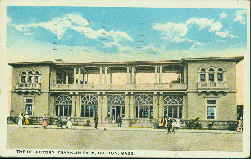 Postcard image of The Refectory, now demolished, in Franklin Park.