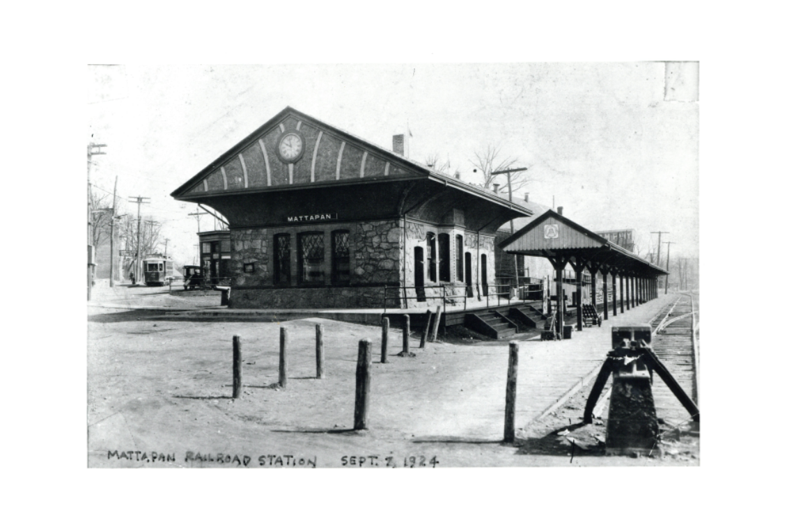 Greyscale image of the 1924 Mattapan station