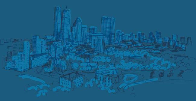 Illustration of Boston's skyline in dark blue