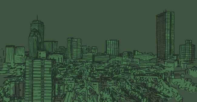 Illustration of Boston's skyline in dark green